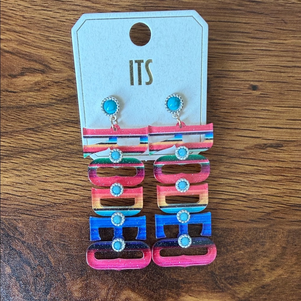 Multicolor Striped RODEO Earrings with Turquoise Accents